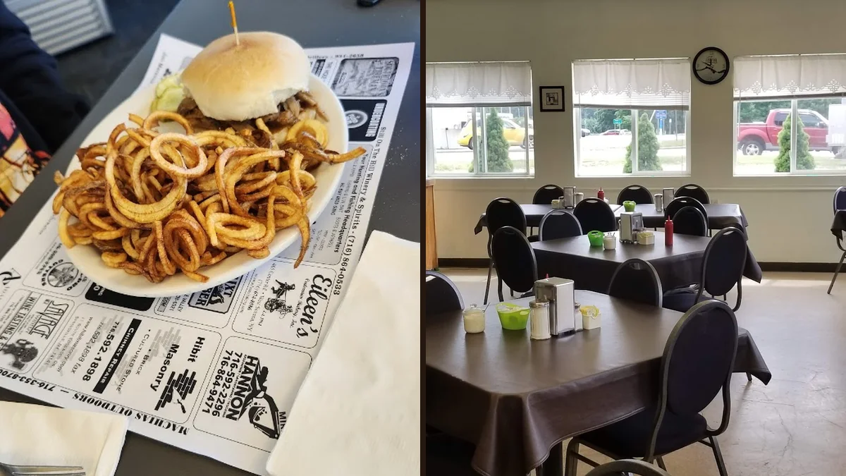 Comfortable restaurant seating in a small-town setting.